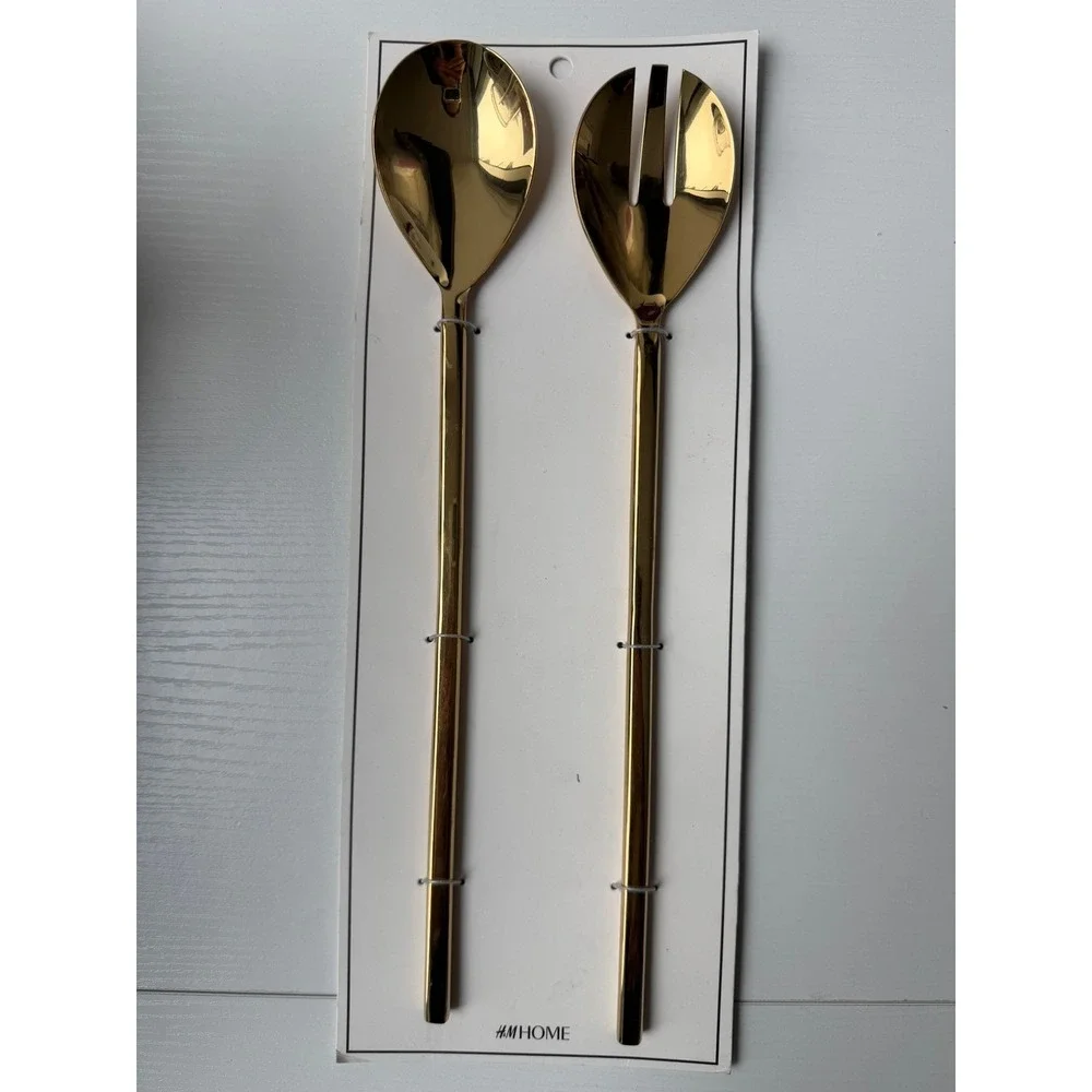 H&M Home Gold Salad Servers Serving Utensils Set NWT